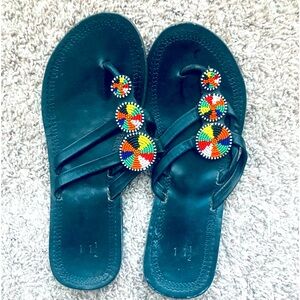 Black Beautiful Beaded Leather Handmade African sandals